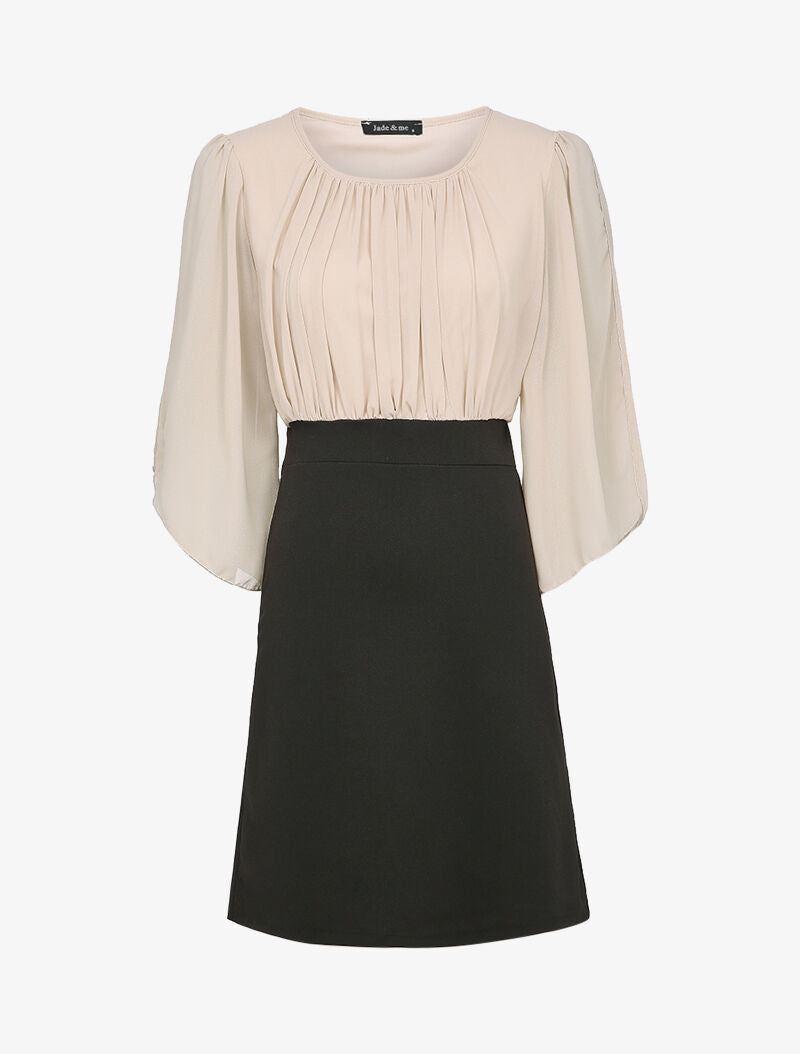 Robe patineuse à manches kimono - Beige/noir - 4