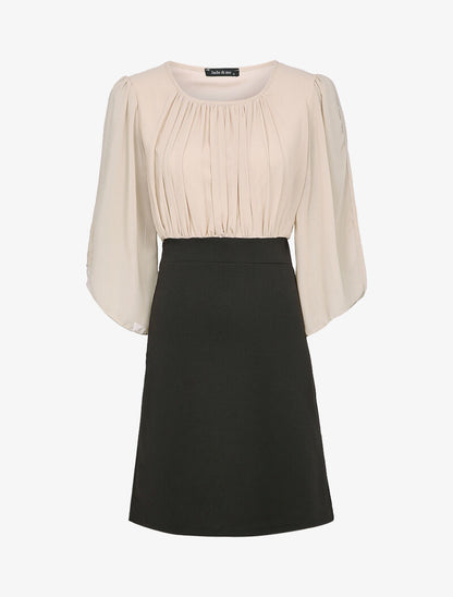 Robe patineuse à manches kimono - Beige/noir - 4
