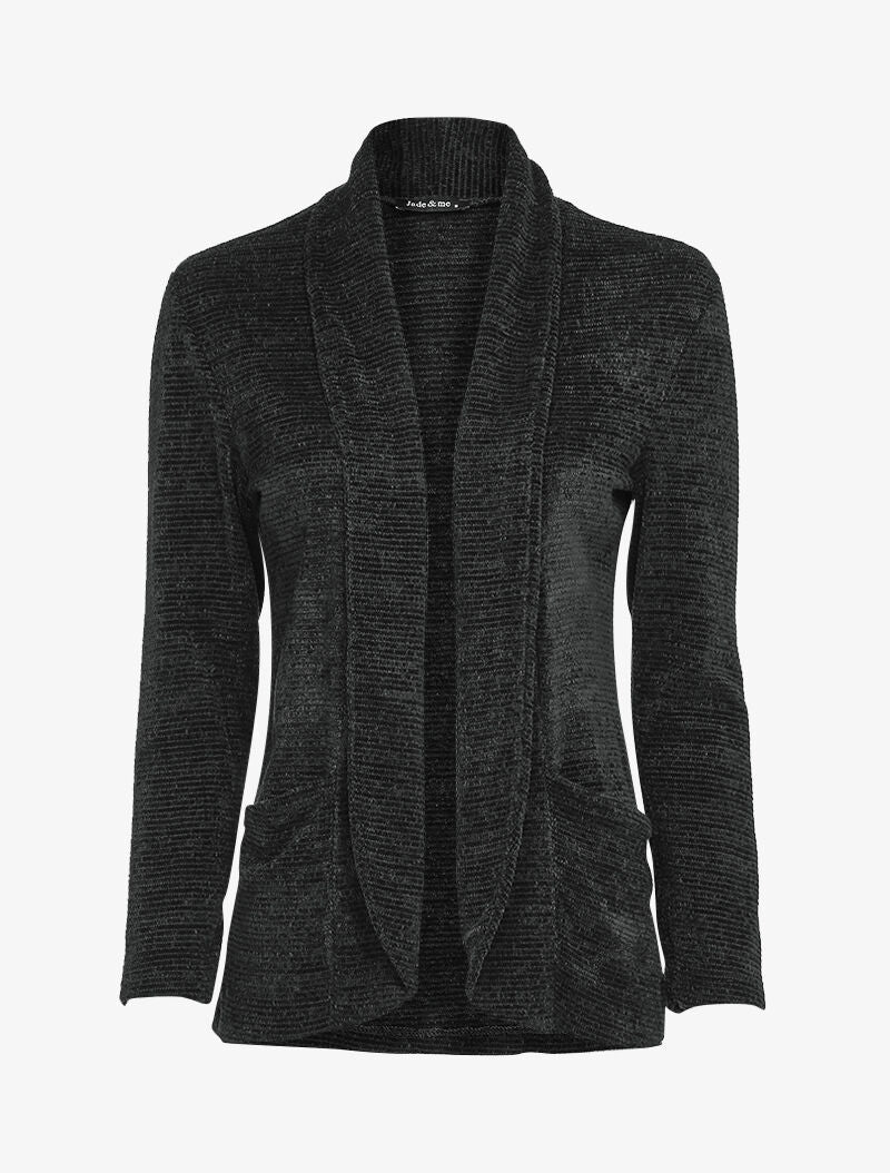 Gilet texturé à col châle - Noir - 1
