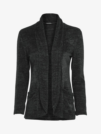 Gilet texturé à col châle - Noir - 1