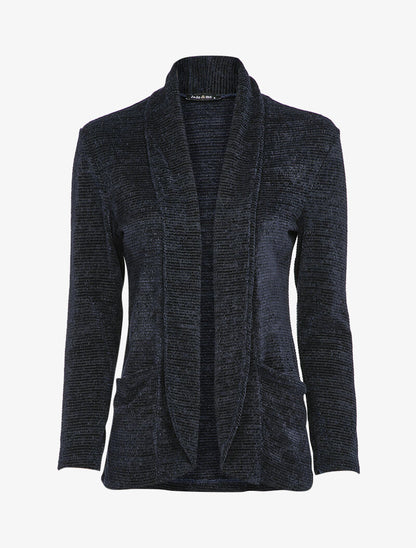 Gilet texturé à col châle - Marine - 3