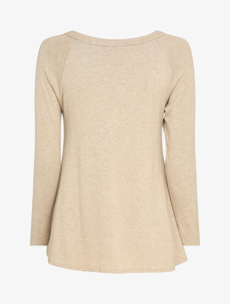 Pull long à manches raglan à détails boutons - Beige - 2