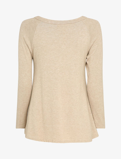 Pull long à manches raglan à détails boutons - Beige - 2