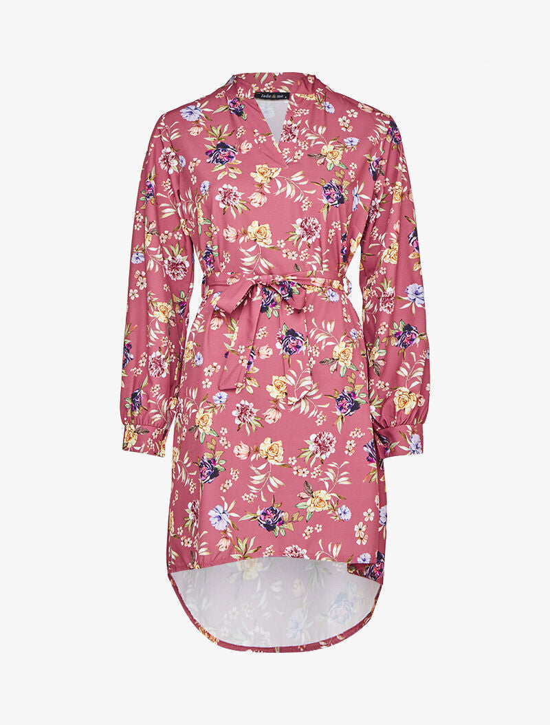 Robe asymétrique à imprimé multi-fleurs - Vieux rose - 1