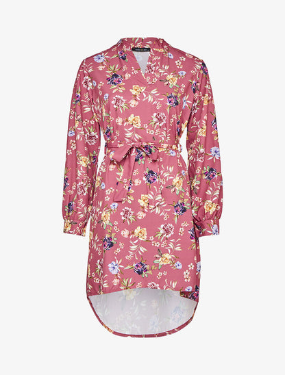 Robe asymétrique à imprimé multi-fleurs - Vieux rose - 1