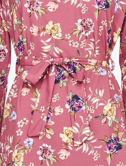 Robe asymétrique à imprimé multi-fleurs - Vieux rose - 3
