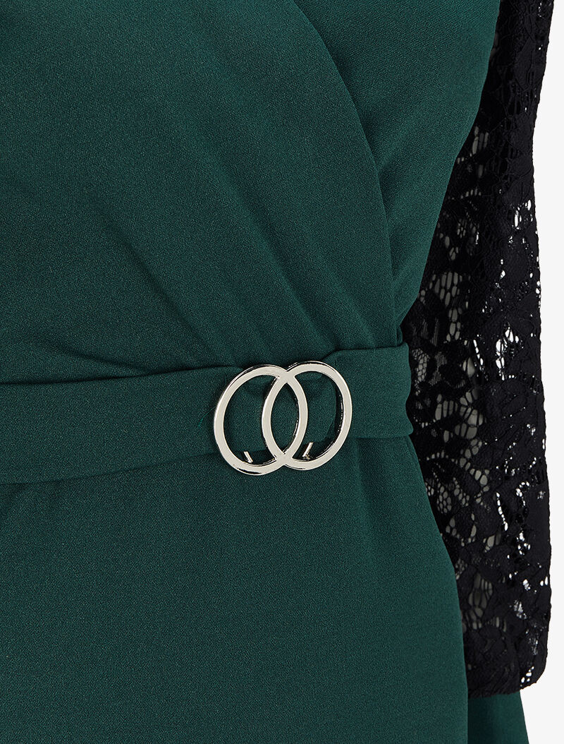 Robe patineuse à manches en dentelle - Vert - 3