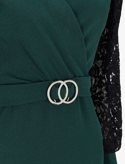 Robe patineuse à manches en dentelle - Vert - 3