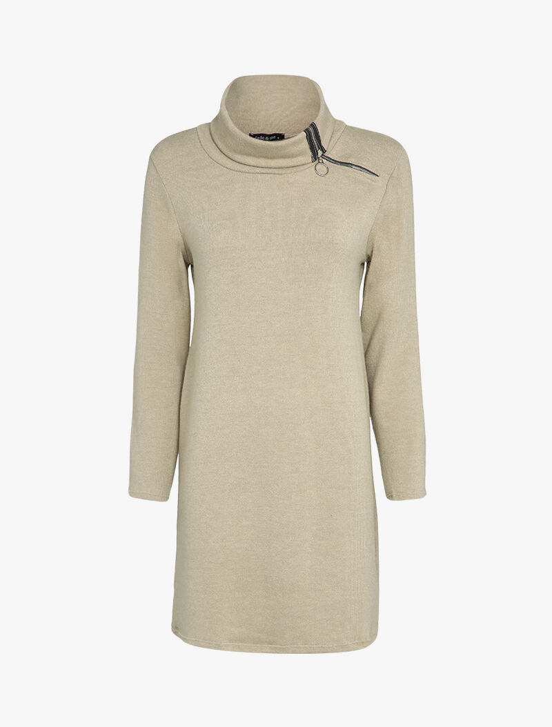 Robe pull oversize à col zippé stylisé - Beige - 4