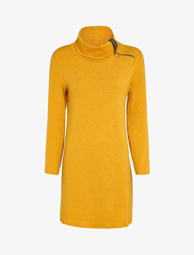 Robe pull oversize à col zippé stylisé - Moutarde - 1