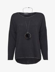 Pull oversize à liserés irisés avec sautoir - Noir - 1