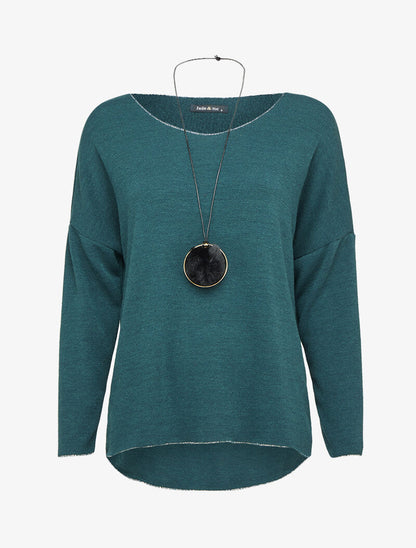 Pull oversize à liserés irisés avec sautoir - Bleu canard - 1