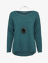Pull oversize à liserés irisés avec sautoir - Bleu canard - 1