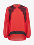 Top en voile oversize à empiècement dentelle - Rouge - 1