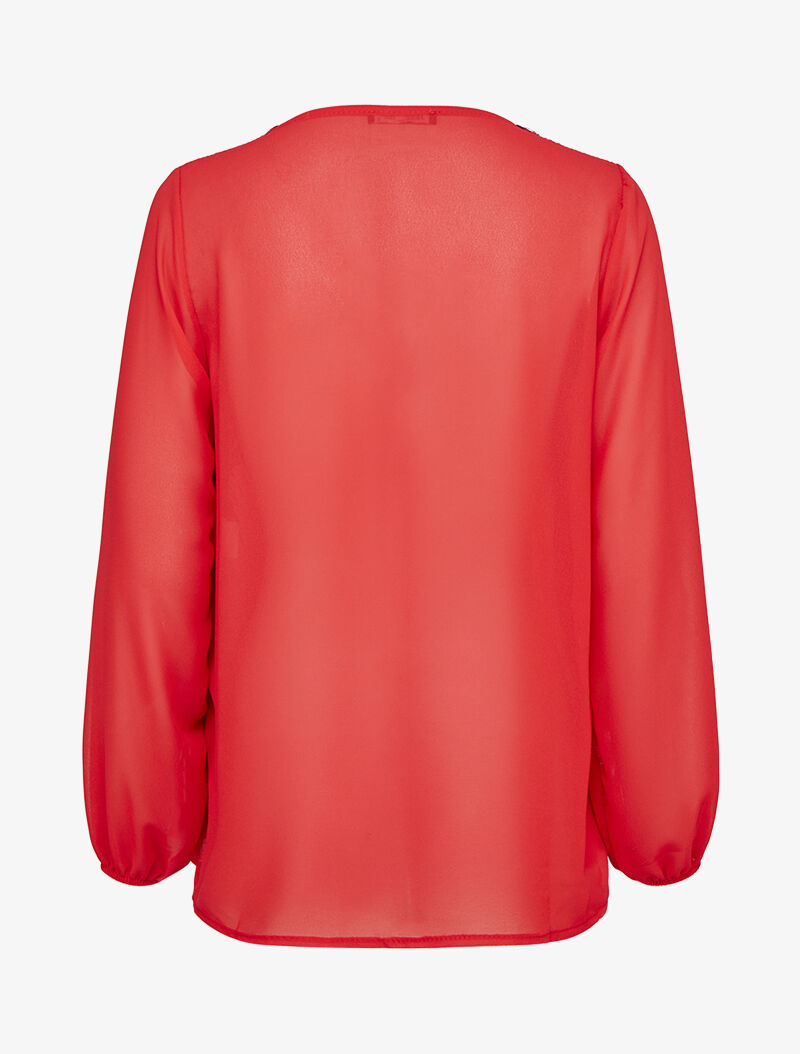Top en voile oversize à empiècement dentelle - Rouge - 2