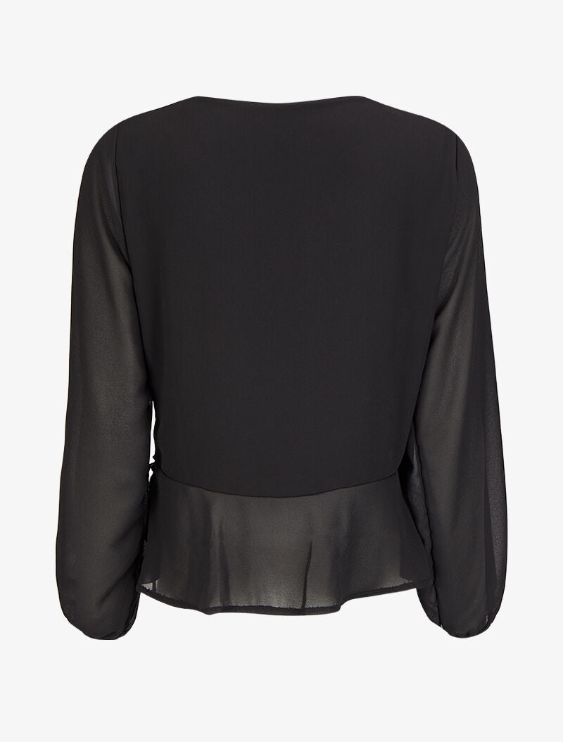 Blouse cache-coeur à bords volantés - Noir - 2