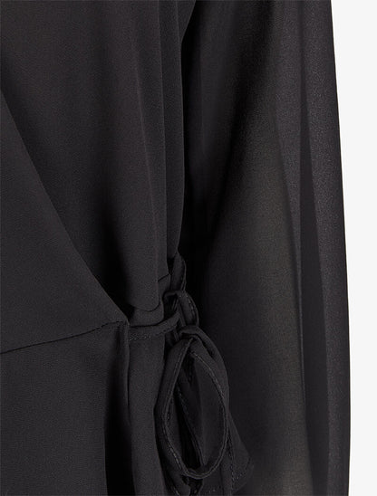 Blouse cache-coeur à bords volantés - Noir - 3