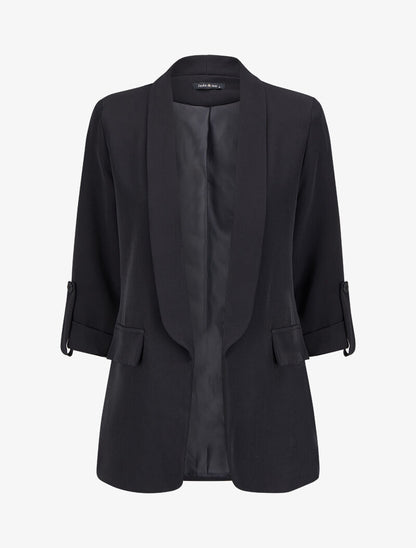 Veste unie à manches coudées - Noir - 4