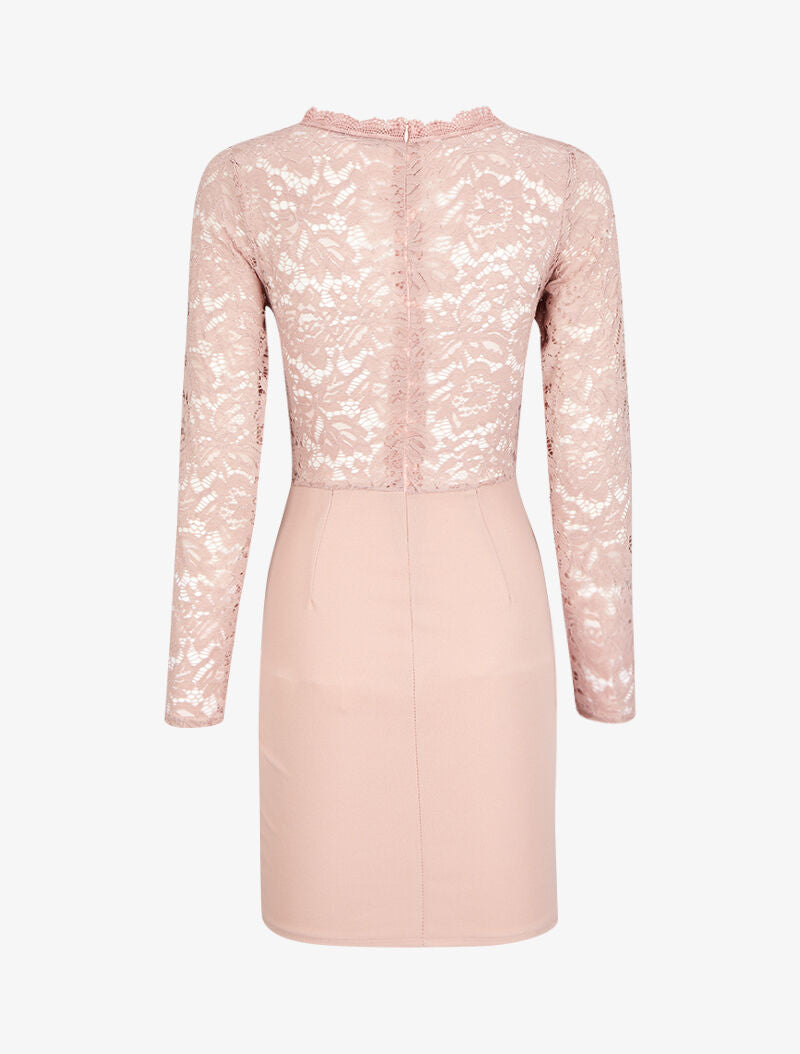 Robe drapée à empiècement dentelle - Rose - 2