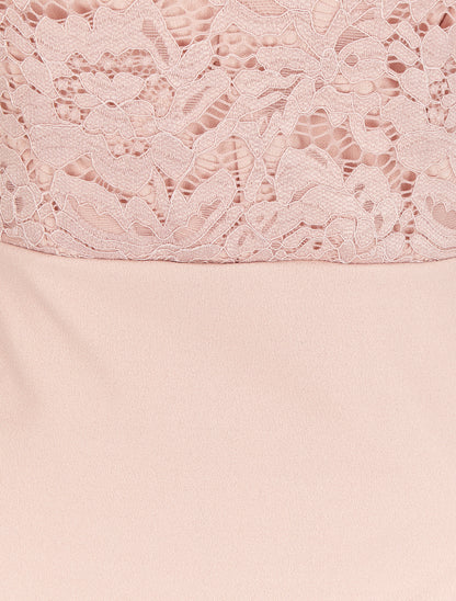 Robe drapée à empiècement dentelle - Rose - 3