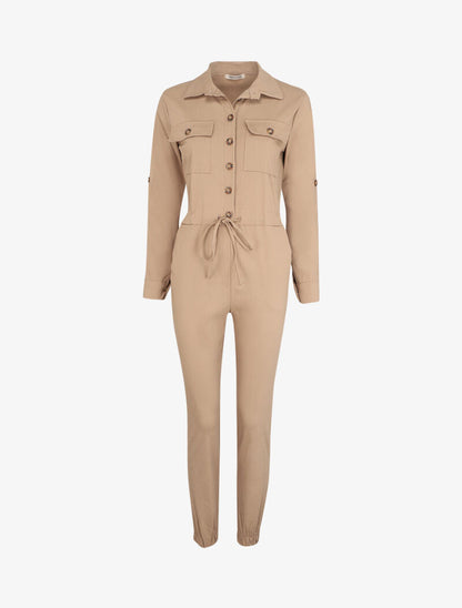 Combinaison slim à poches à rabats - Beige - 1