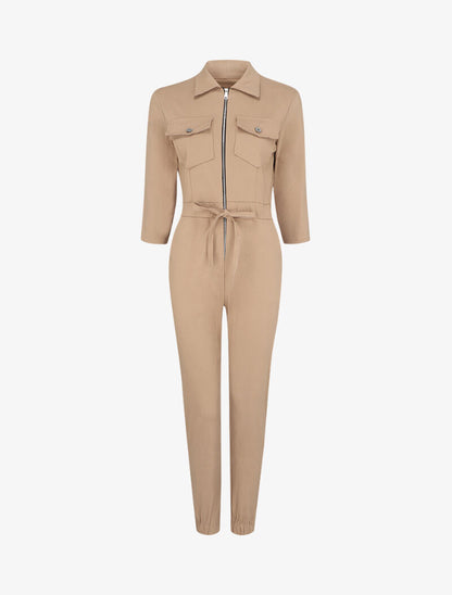 Combinaison slim à zip et poches à rabats - Beige - 1