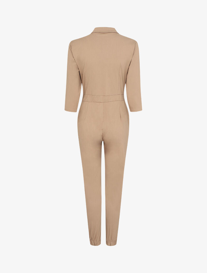 Combinaison slim à zip et poches à rabats - Beige - 2