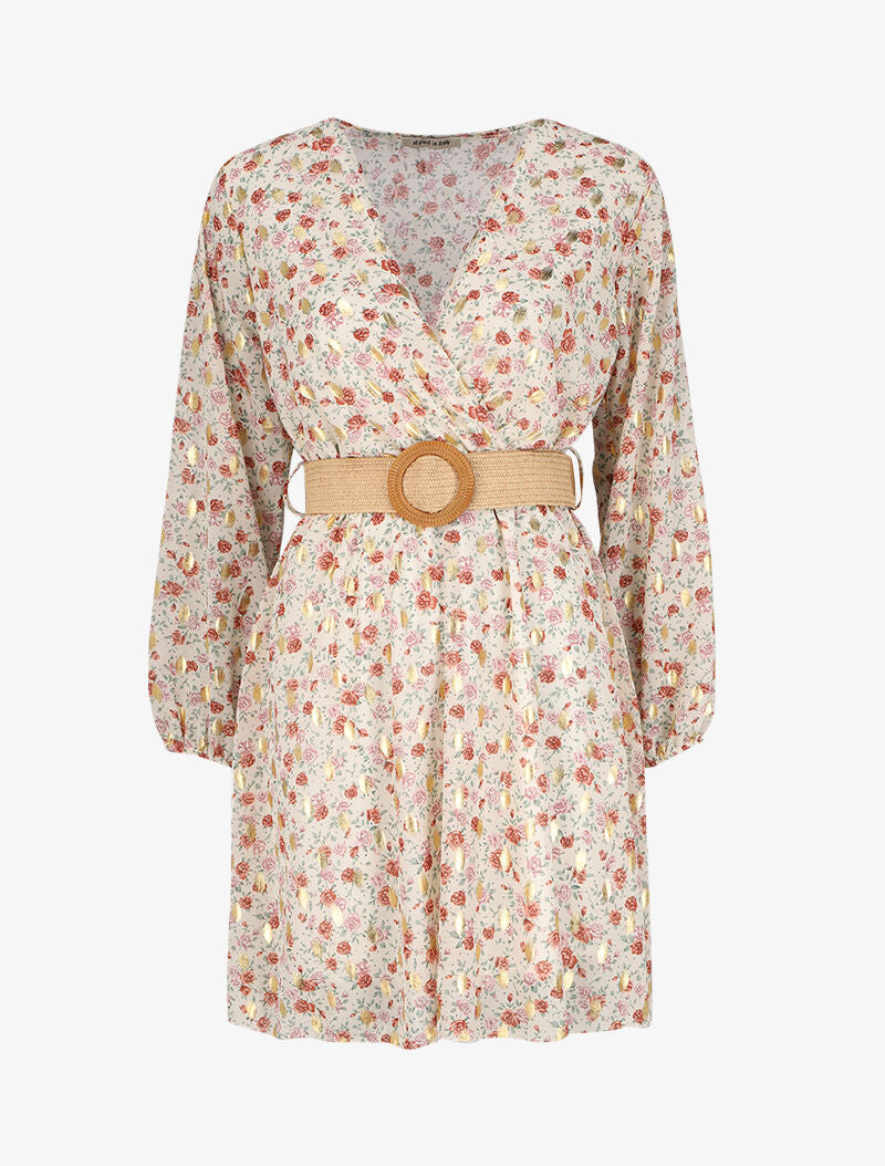 Robe patineuse cache-cœur à imprimé printanier - Blanc - 1