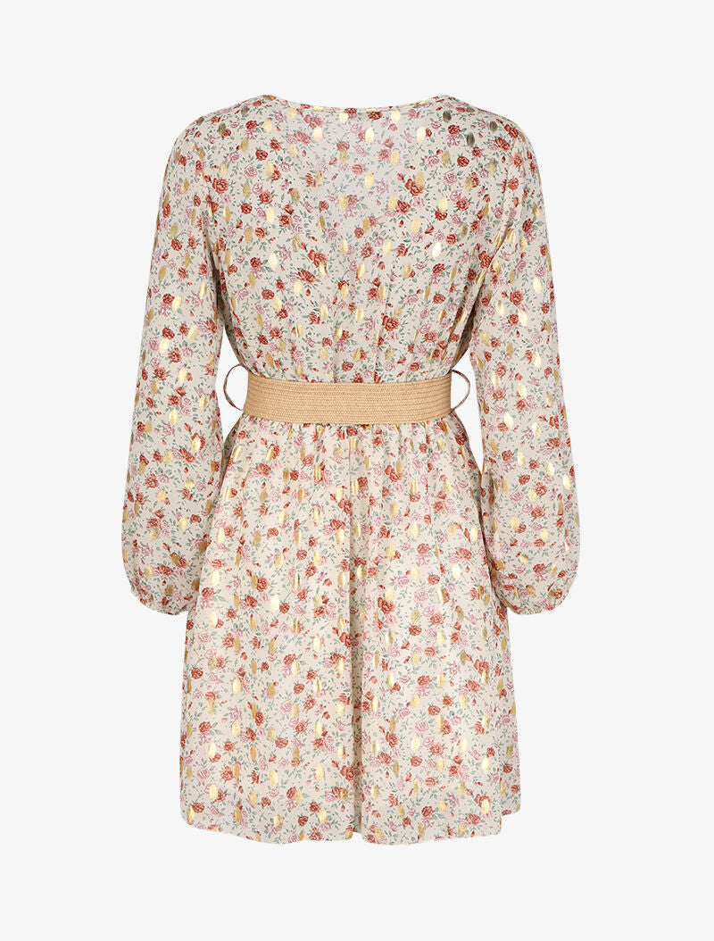 Robe patineuse cache-cœur à imprimé printanier - Blanc - 2
