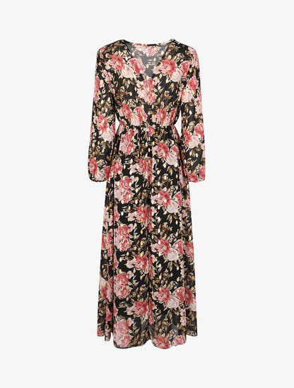 Robe longue à imprimé roses - Noir - 2