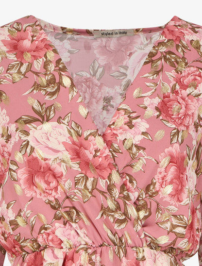 Robe longue à imprimé roses - Rose - 3