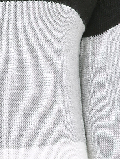 Pull tricolore basique à col bateau - Noir/gris/blanc - 3