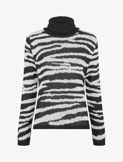 Pull à col roulé imprimé zèbre - Noir - 1