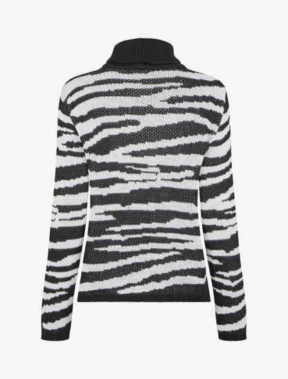 Pull à col roulé imprimé zèbre - Noir - 2