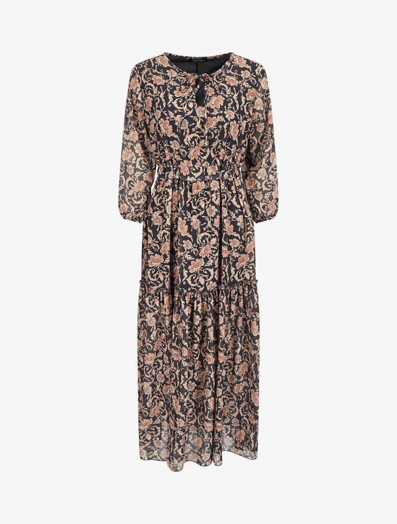 Robe longue à imprimé fleurs baroques - Noir - 1