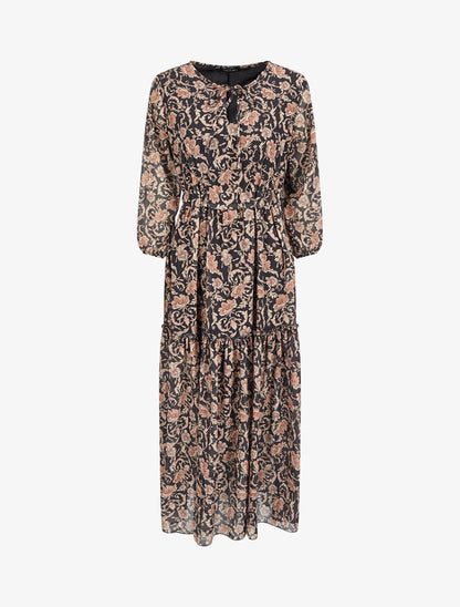 Robe longue à imprimé fleurs baroques - Noir - 1