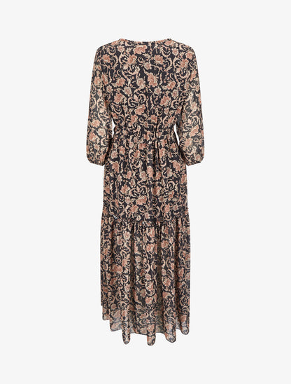 Robe longue à imprimé fleurs baroques - Noir - 2