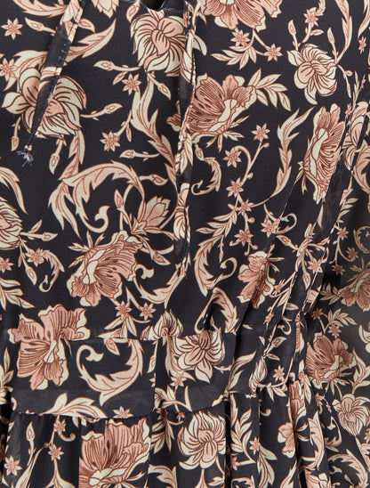 Robe longue à imprimé fleurs baroques - Noir - 3