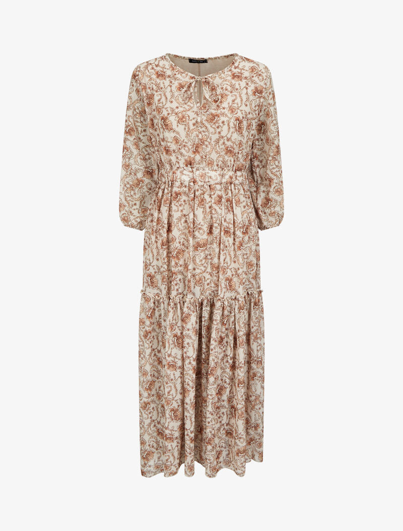 Robe longue à imprimé fleurs baroques - Beige - 1