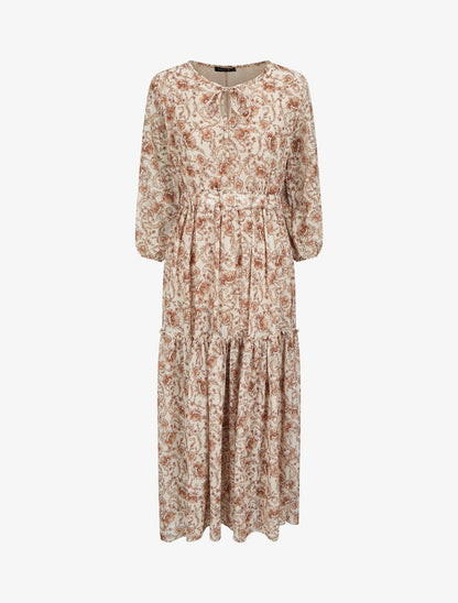 Robe longue à imprimé fleurs baroques - Beige - 1