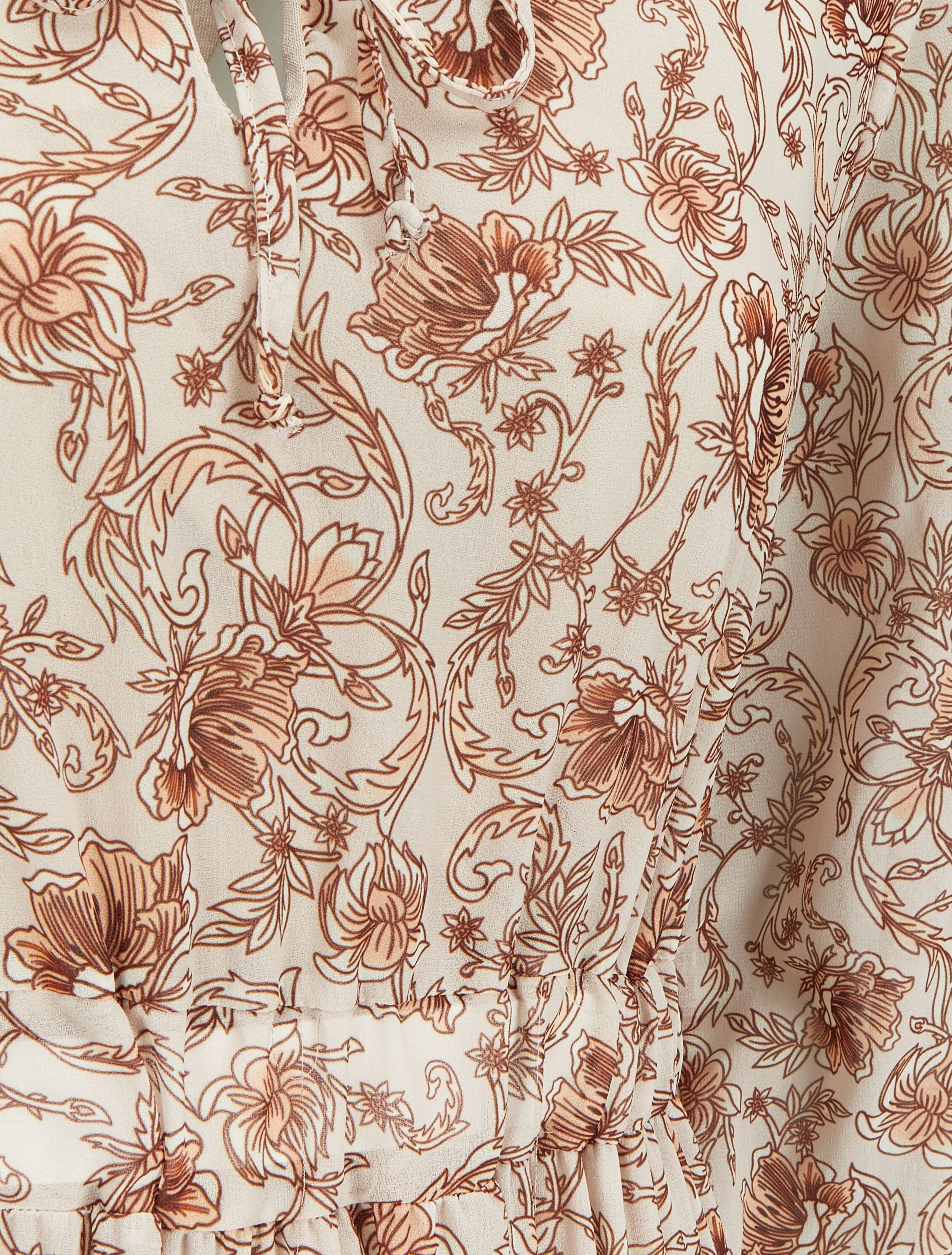 Robe longue à imprimé fleurs baroques - Beige - 3