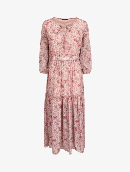 Robe longue à imprimé fleurs baroques - Rose poudré - 1