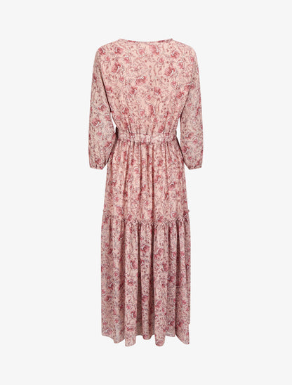 Robe longue à imprimé fleurs baroques - Rose poudré - 2