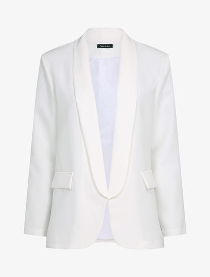 Blazer fluide à col tailleur - Blanc - 3