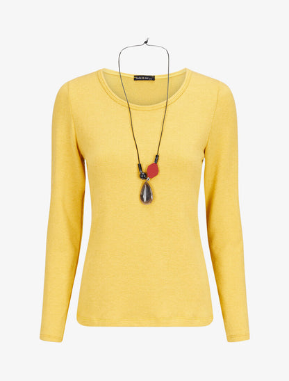 Pull doux à col rond et manches longues - Jaune - 1