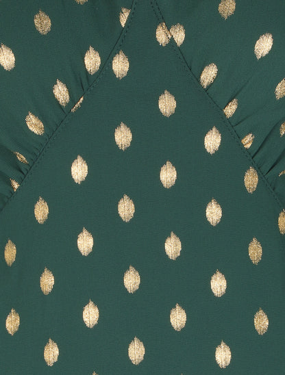 Robe empire à imprimé pois dorés - Vert - 3