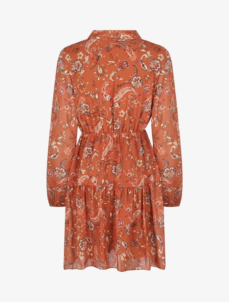 Robe à col lavallière et imprimé cachemire - Camel - 2