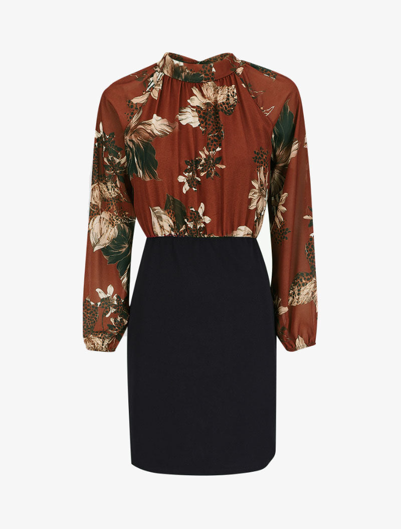 Robe fourreau à buste à imprimés et manches raglan - Marron - 4