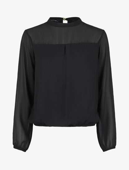 Blouse en voile unie - Noir - 1