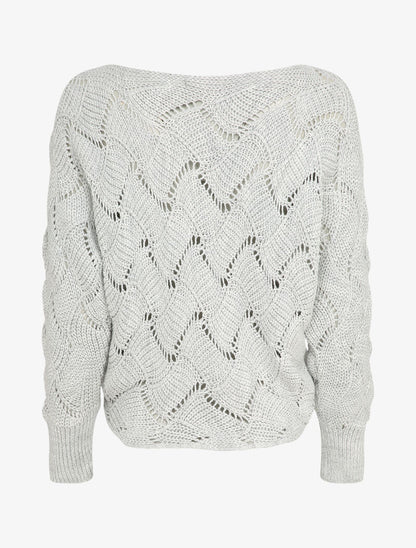 Pull en maille effet carreaux stylisés et col bateau - Gris clair - 2
